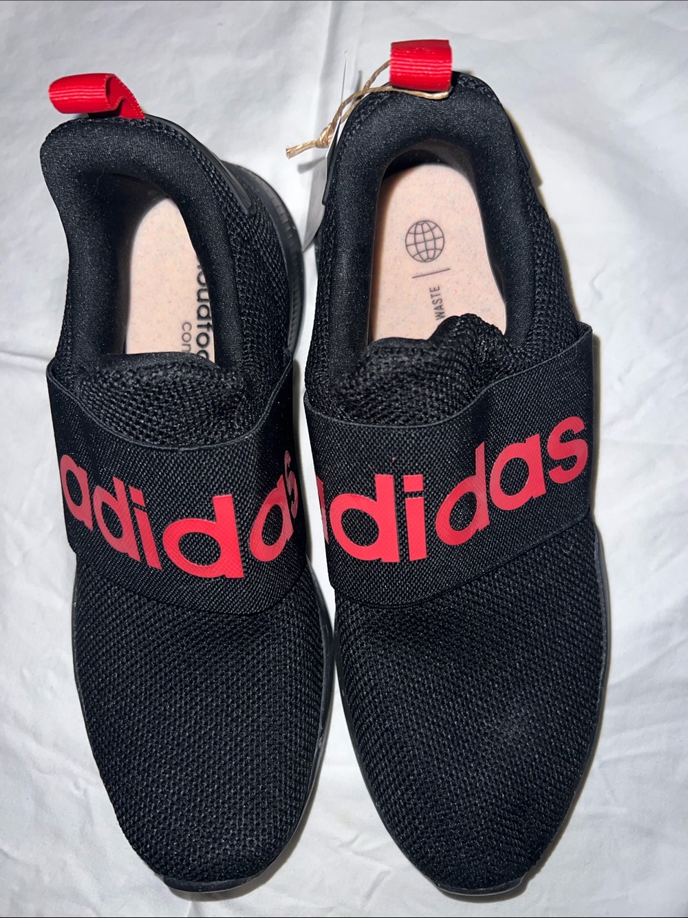 adidas Men's Black Slip-On Sneakers with Red Logo Strap